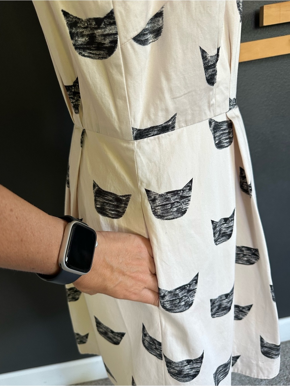 Anthropologie Leah Reena Goren Feline Karma Cat Print Dress Size 8 Cotton - Picture 5 of 11